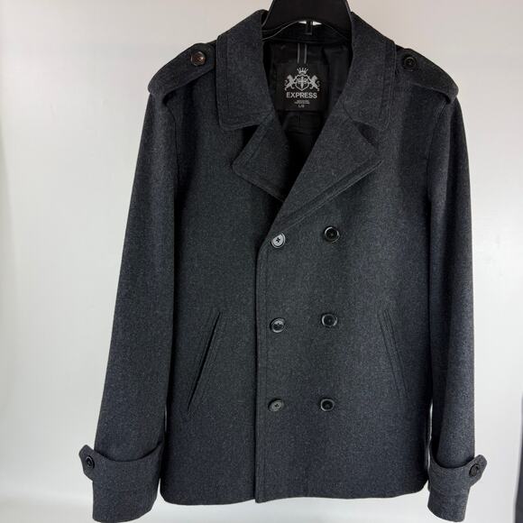 Express Pea Coat Woman's LG Dark Gray Wool Blend Double Breasted - Picture 1 of 8